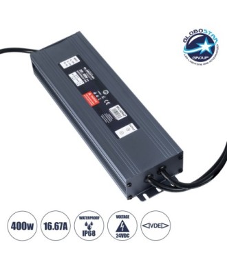 GLOBOSTAR® LUMISPLASH 60967 Τροφοδοτικό-Μετασχηματιστής Class II SELV 400W 16.67A DC 24V Αδιάβροχο IP68 - AC 220-240V σε DC 24V - M25.5 x W7.5 x H4cm - 3 Χρόνια Εγγύηση